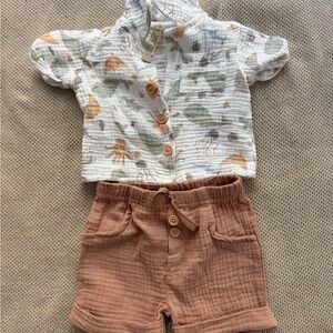 Kids Matching Set with Printed Shirt and Brown Shorts
